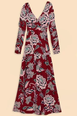 FARM Rio BURGUNDY PINEAPPLE INSPIRATION V NECK MAXI DRESS