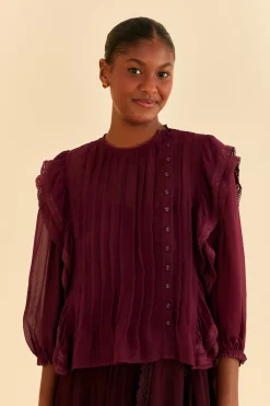FARM Rio  BURGUNDY RUFFLE BLOUSE