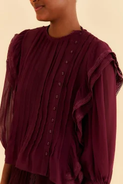 FARM Rio  BURGUNDY RUFFLE BLOUSE