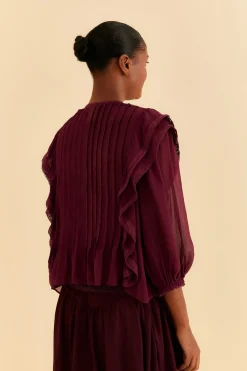 FARM Rio  BURGUNDY RUFFLE BLOUSE
