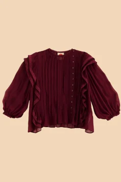 FARM Rio  BURGUNDY RUFFLE BLOUSE