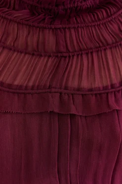 FARM Rio BURGUNDY RUFFLE HIGH NECK BLOUSE