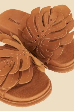 FARM Rio  CARAMEL MONSTERA ANATOMIC SLIDE SANDAL