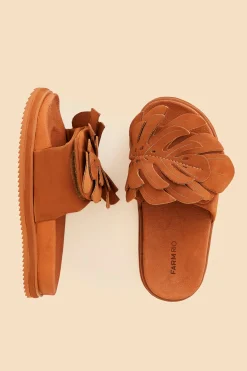 FARM Rio  CARAMEL MONSTERA ANATOMIC SLIDE SANDAL
