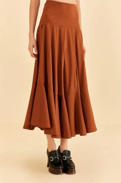 FARM Rio CARAMEL RUFFLE MAXI SKIRT