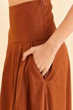 FARM Rio CARAMEL RUFFLE MAXI SKIRT