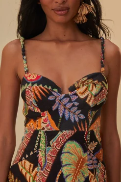 FARM Rio  COOL FOLIAGE BLACK MINI DRESS