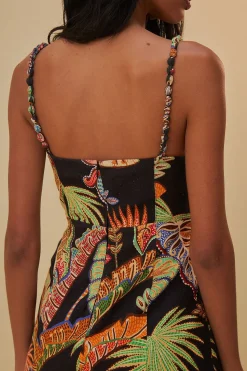 FARM Rio  COOL FOLIAGE BLACK MINI DRESS