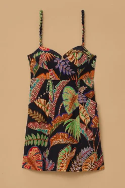 FARM Rio  COOL FOLIAGE BLACK MINI DRESS