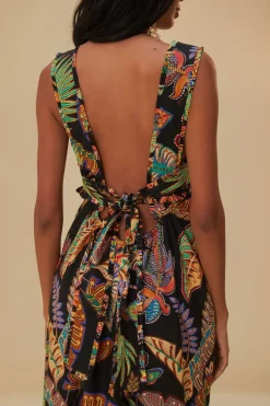 FARM Rio  COOL FOLIAGE BLACK SLEEVELESS MAXI DRESS