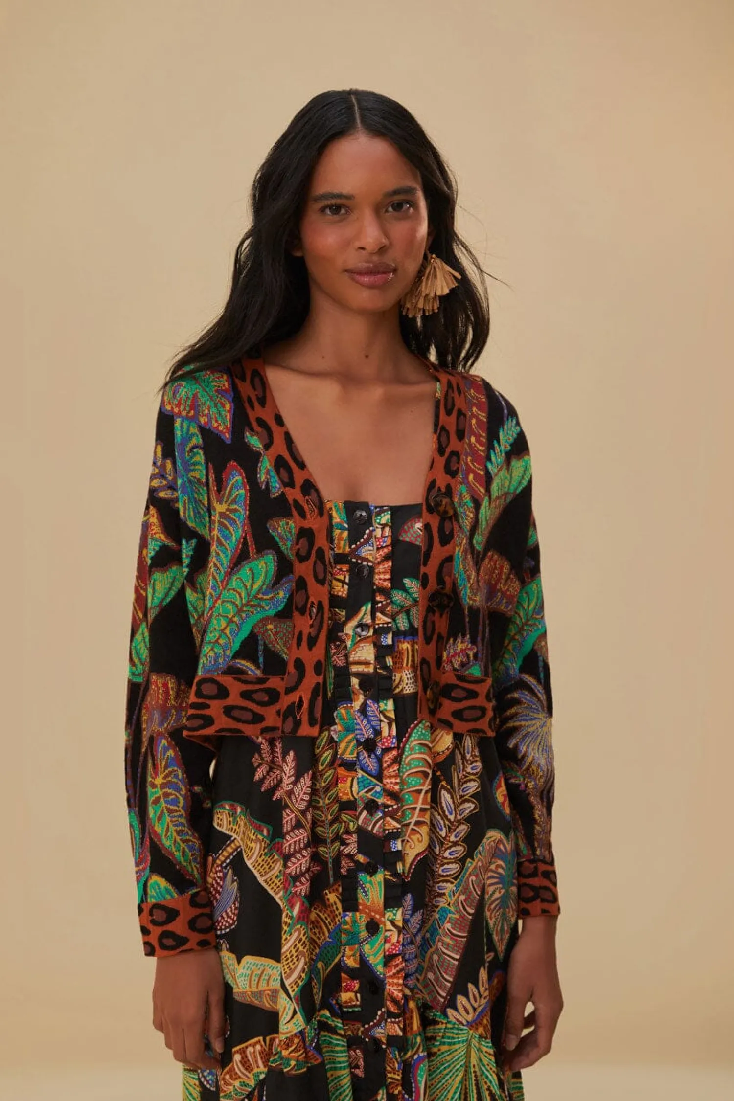 FARM Rio COOL FOLIAGE CROPPED KNIT CARDIGAN