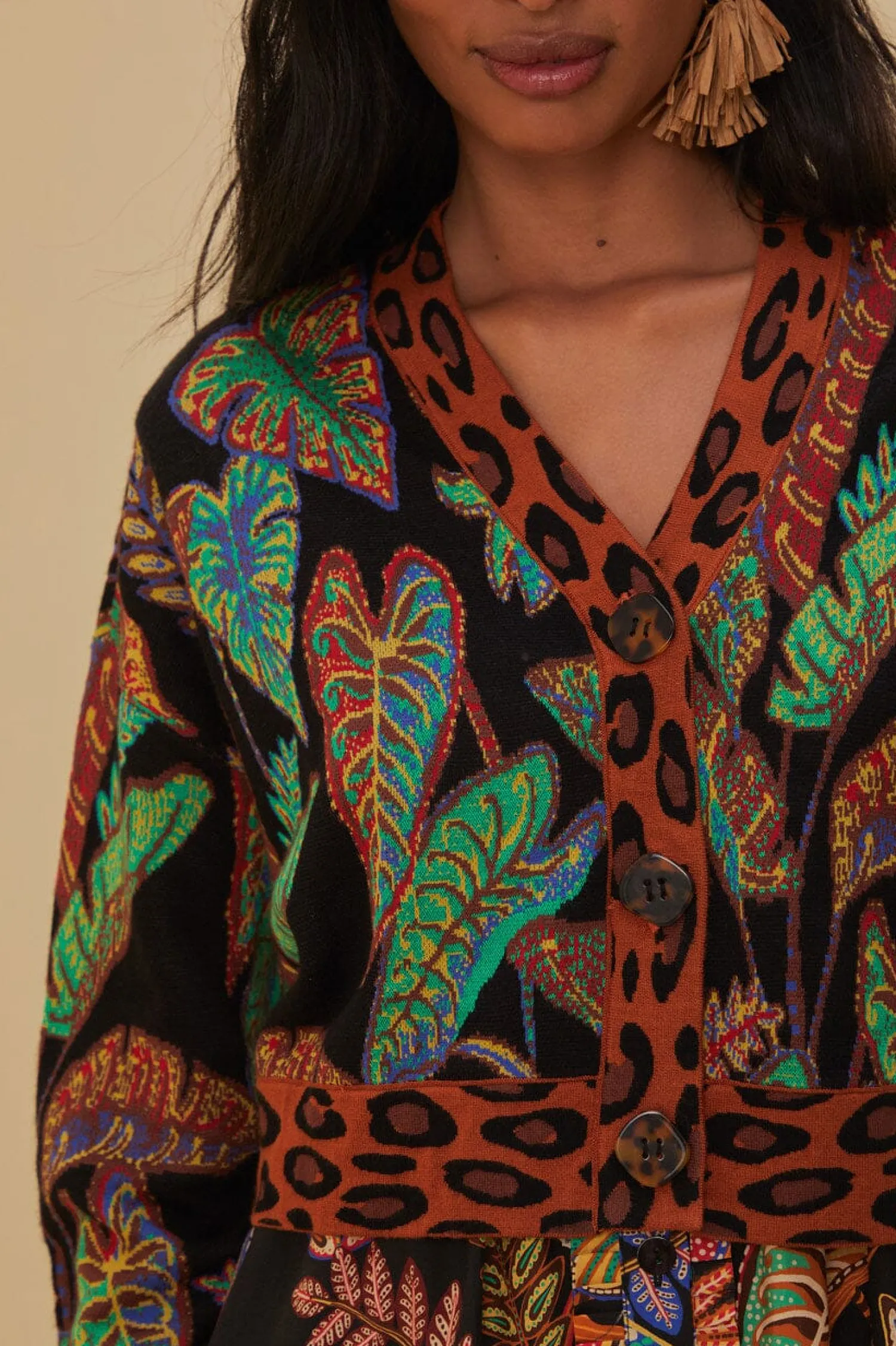 FARM Rio COOL FOLIAGE CROPPED KNIT CARDIGAN