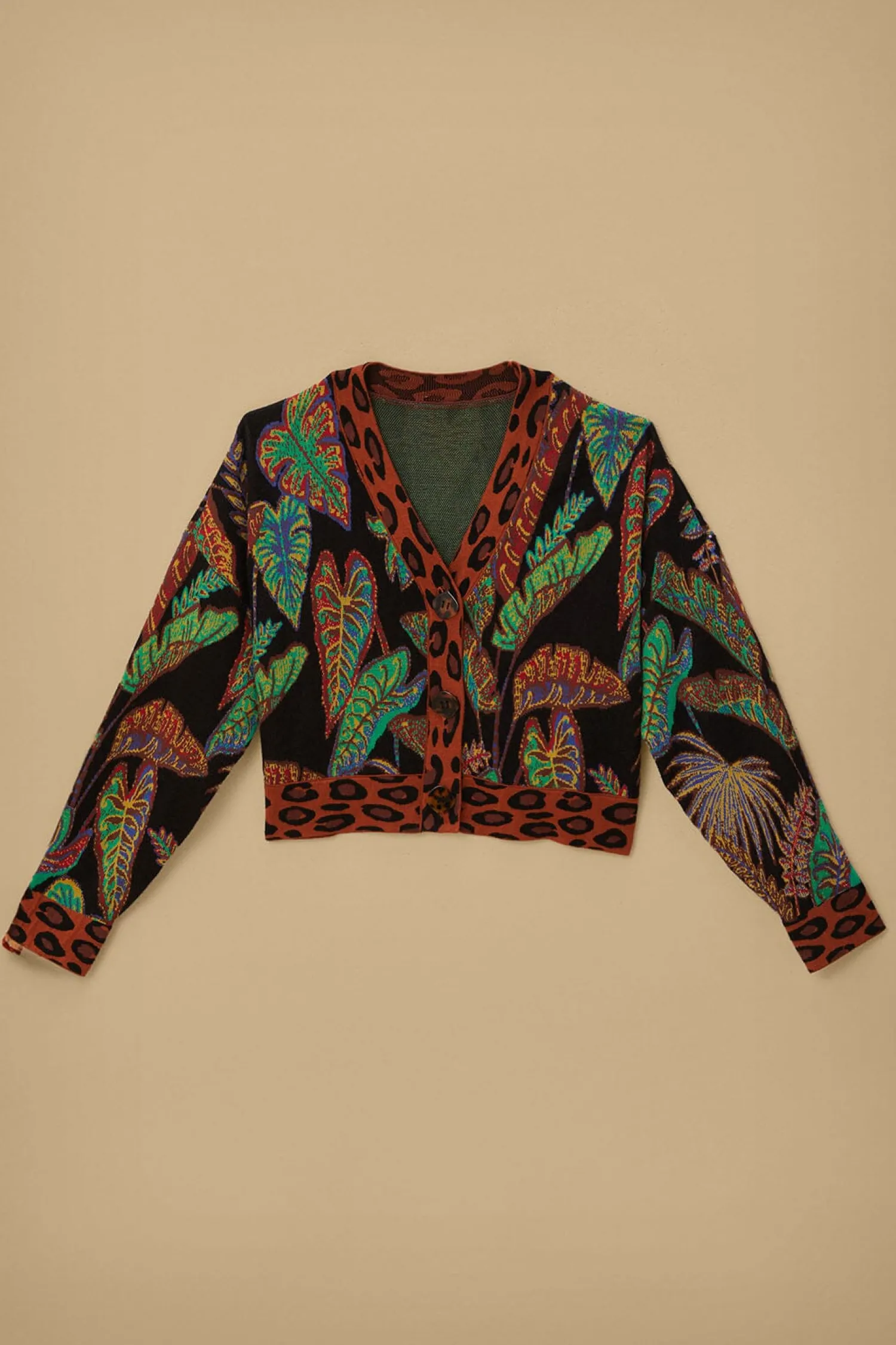 FARM Rio COOL FOLIAGE CROPPED KNIT CARDIGAN