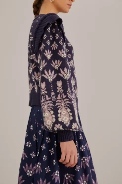 FARM Rio  DARK BLUE AINIKA MARTINA KNIT SWEATER