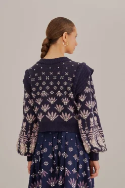 FARM Rio DARK BLUE AINIKA MARTINA KNIT SWEATER