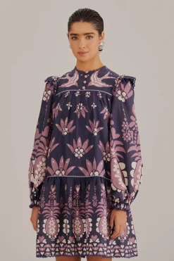 FARM Rio DARK BLUE AINIKA MARTINA LONG SLEEVE MINI DRESS