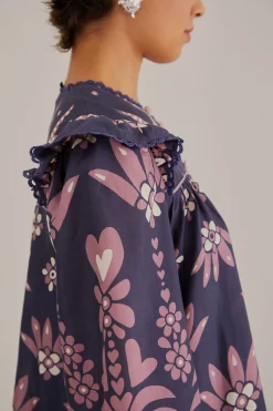 FARM Rio  DARK BLUE AINIKA MARTINA LONG SLEEVE MINI DRESS