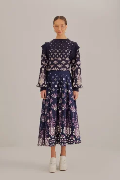 FARM Rio  DARK BLUE AINIKA MARTINA MIDI SKIRT