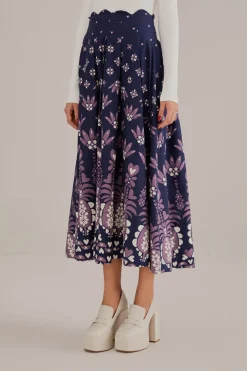 FARM Rio  DARK BLUE AINIKA MARTINA MIDI SKIRT