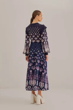 FARM Rio  DARK BLUE AINIKA MARTINA MIDI SKIRT