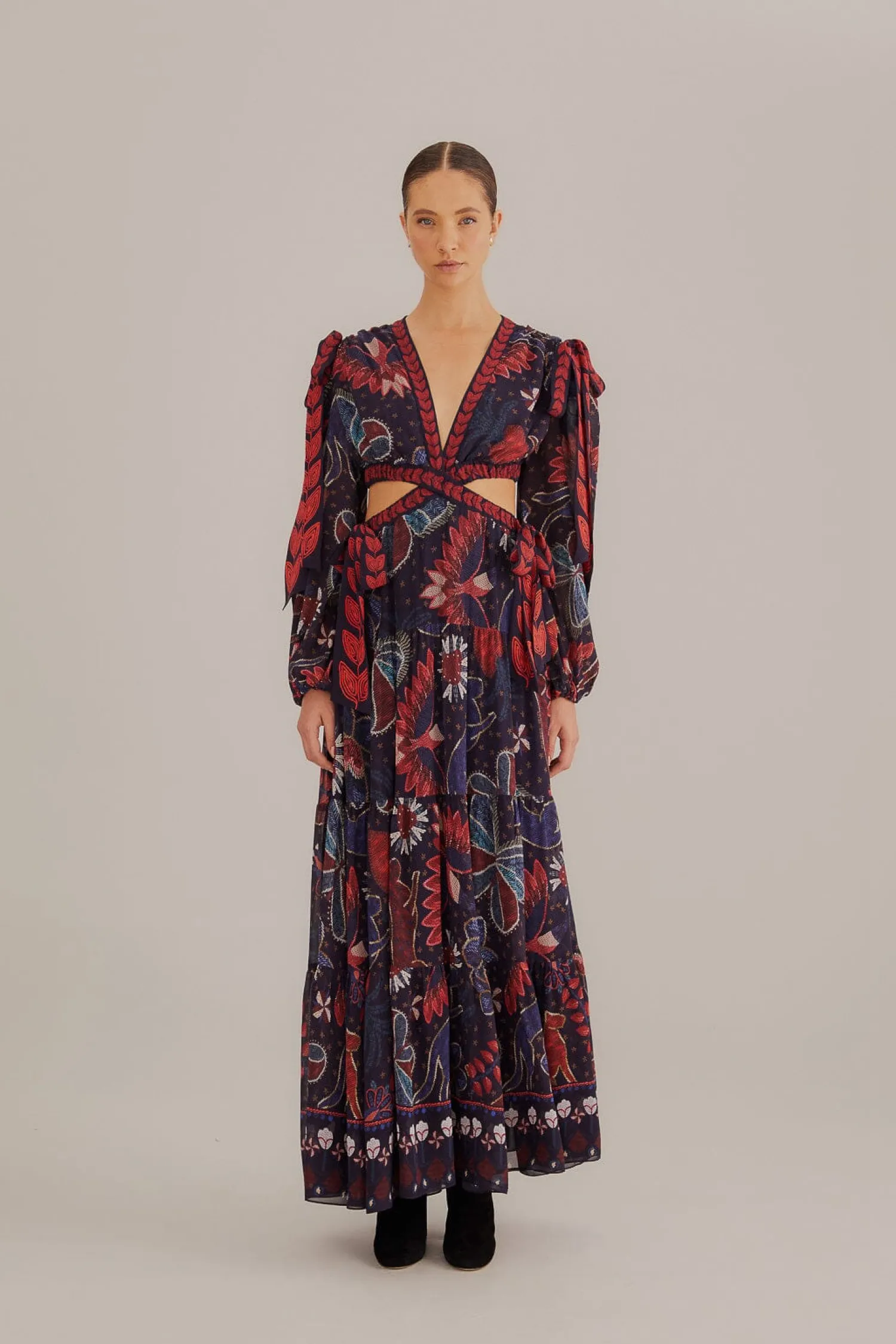 FARM Rio DARK BLUE TROPICAL SHINE CUT OUT MAXI DRESS