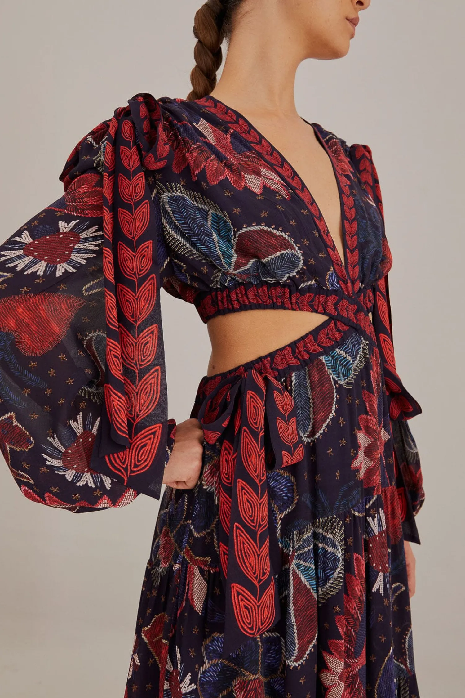 FARM Rio DARK BLUE TROPICAL SHINE CUT OUT MAXI DRESS