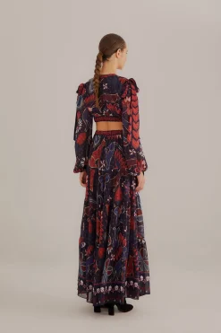 FARM Rio DARK BLUE TROPICAL SHINE CUT OUT MAXI DRESS