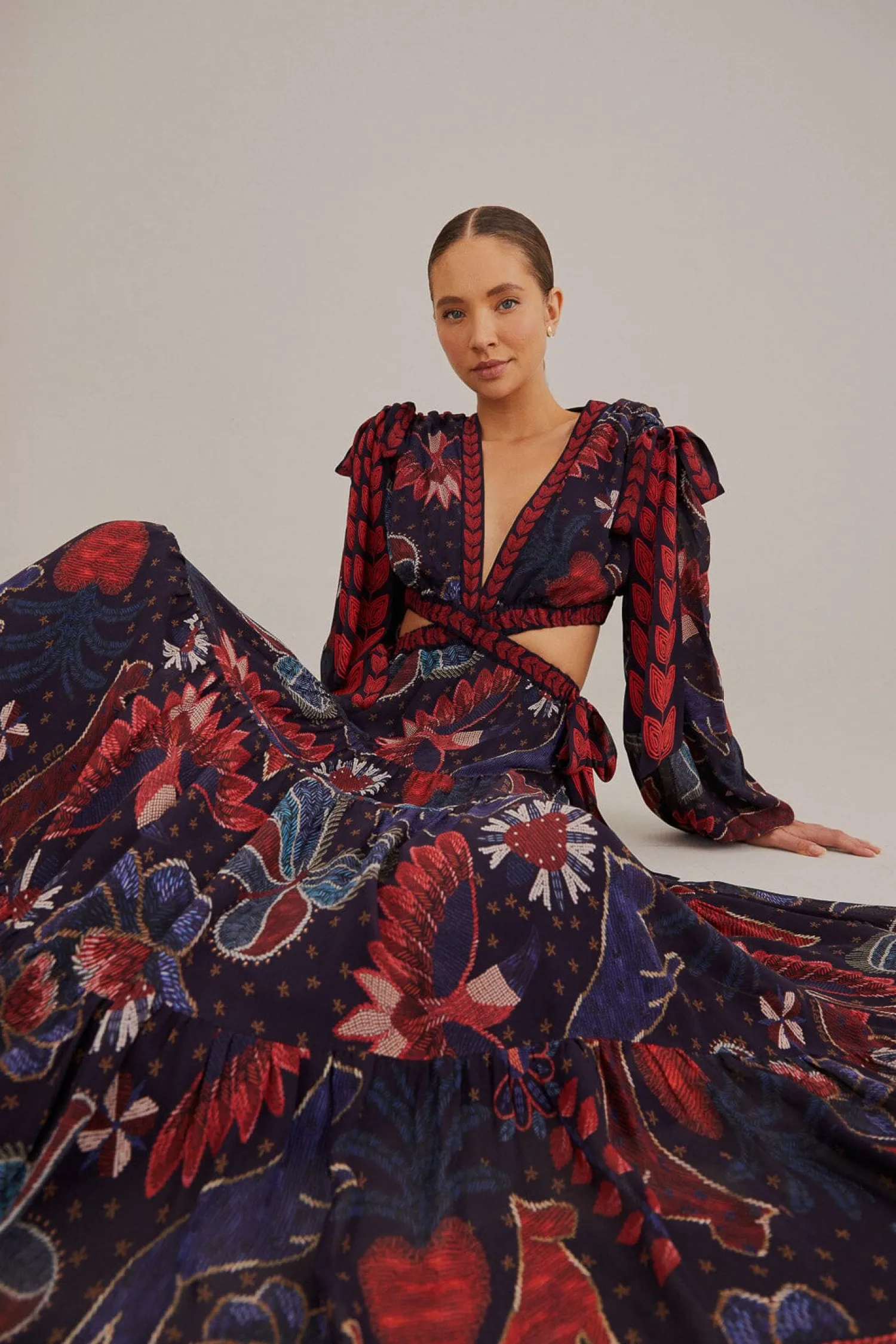 FARM Rio DARK BLUE TROPICAL SHINE CUT OUT MAXI DRESS