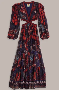 FARM Rio DARK BLUE TROPICAL SHINE CUT OUT MAXI DRESS