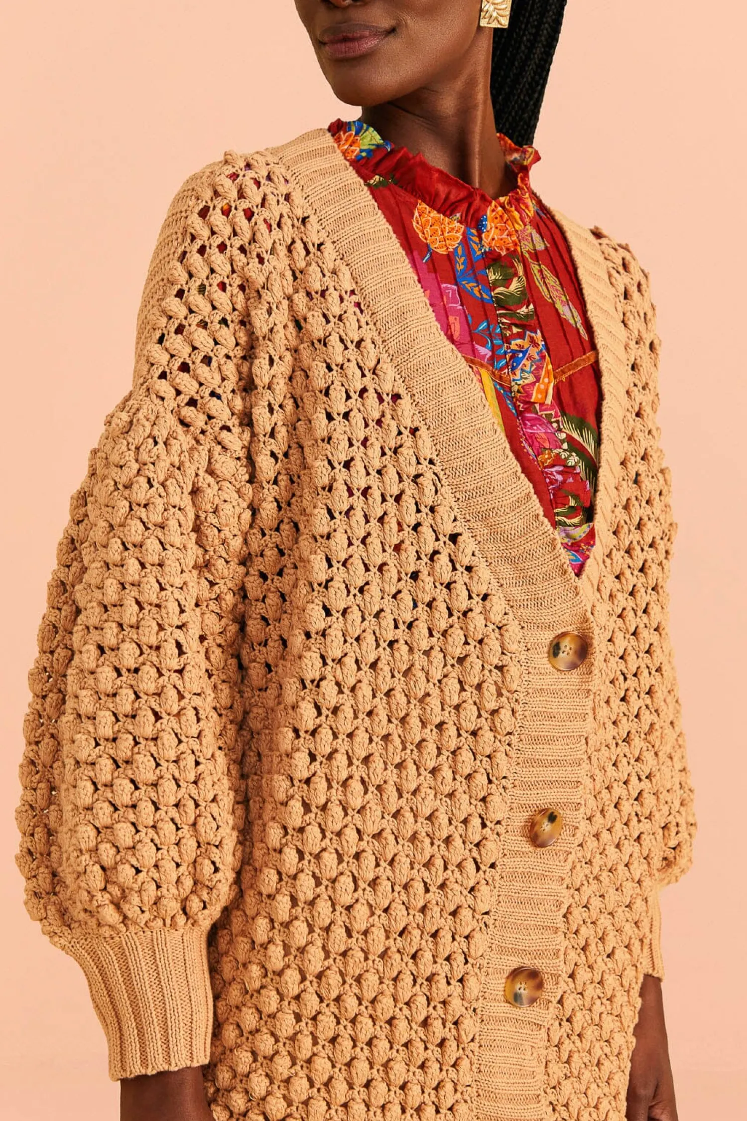 FARM Rio DARK SAND HANDMADE DOTS CARDIGAN
