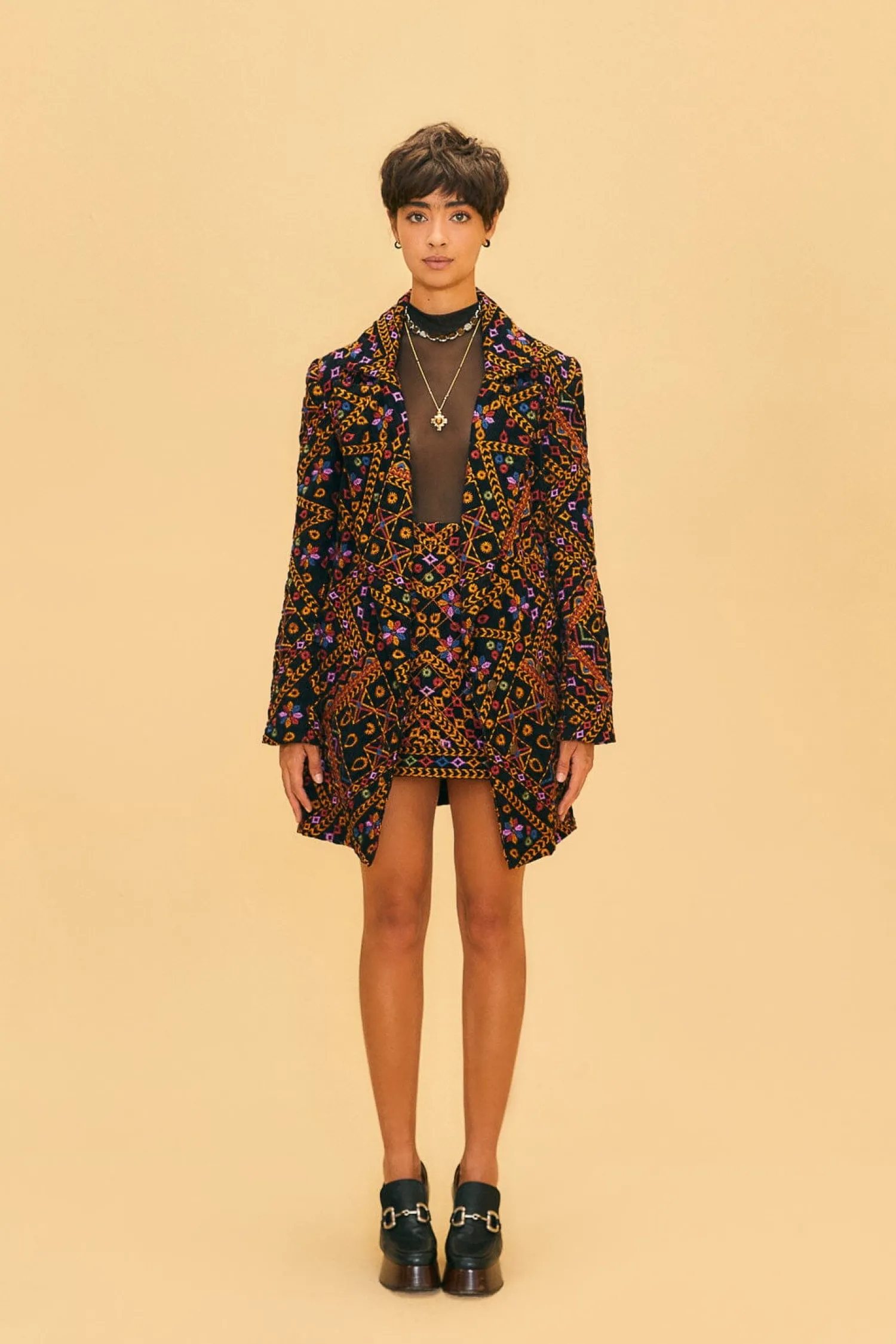 FARM Rio EMBROIDERED CORDUROY MINI SKIRT
