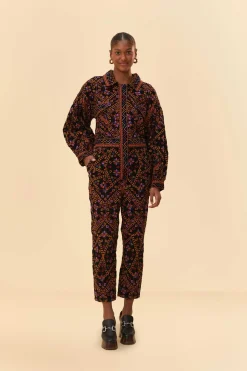 FARM Rio  EMBROIDERED LONG SLEEVE JUMPSUIT