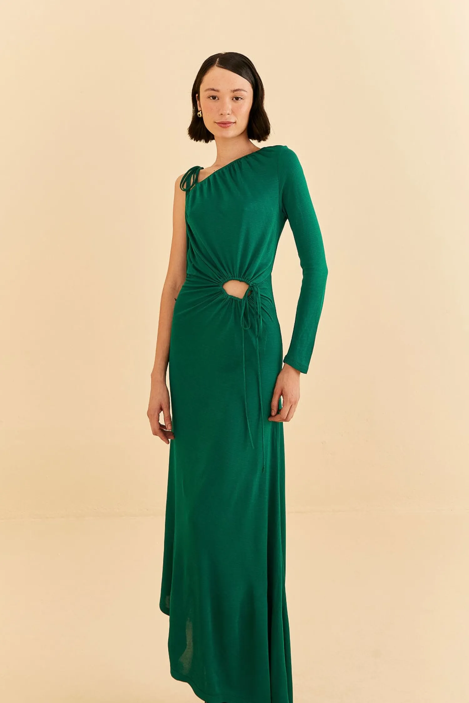 FARM Rio EMERALD ONE SHOULDER MIDI DRESS