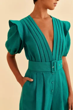 FARM Rio  EMERALD PLEATED SHORT SLEEVE JUMPSUIT