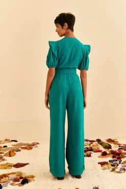 FARM Rio  EMERALD PLEATED SHORT SLEEVE JUMPSUIT