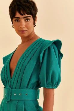 FARM Rio  EMERALD PLEATED SHORT SLEEVE JUMPSUIT