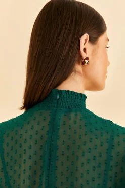 FARM Rio  EMERALD RUFFLE LONG SLEEVE BLOUSE