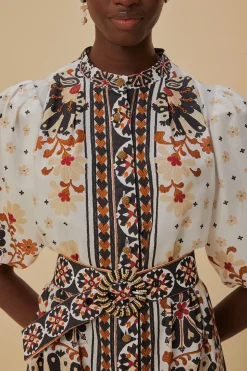 FARM Rio FLOWER FAN TAPESTRY OFF-WHITE MINI DRESS