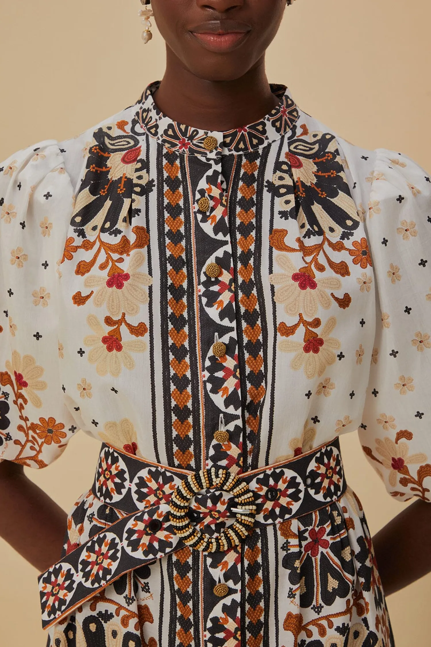 FARM Rio FLOWER FAN TAPESTRY OFF-WHITE MINI DRESS