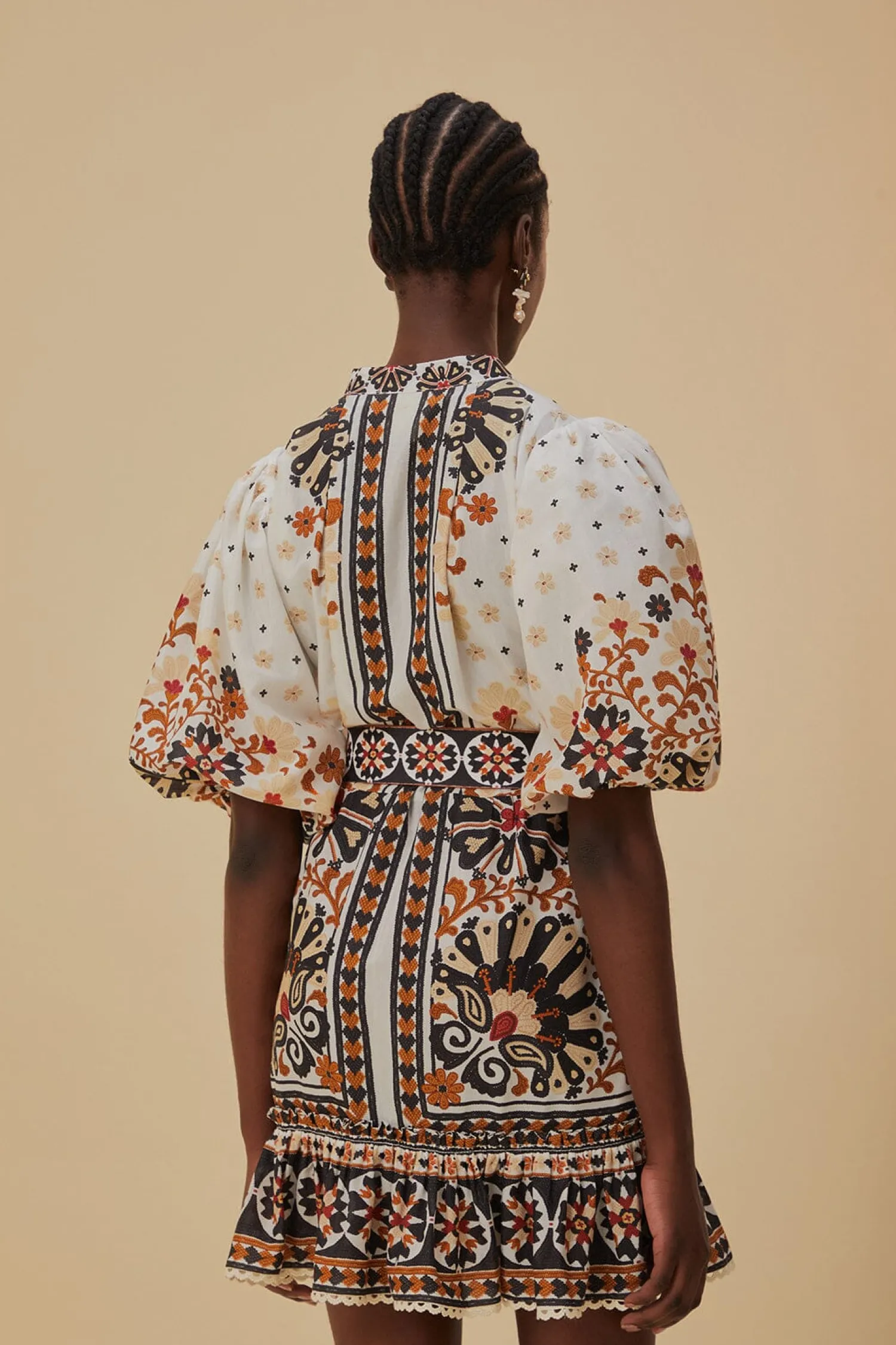 FARM Rio FLOWER FAN TAPESTRY OFF-WHITE MINI DRESS