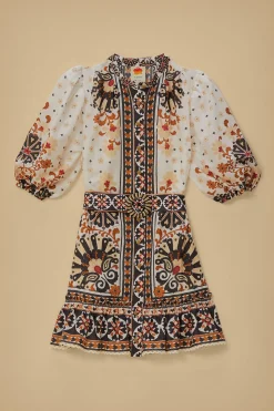 FARM Rio FLOWER FAN TAPESTRY OFF-WHITE MINI DRESS