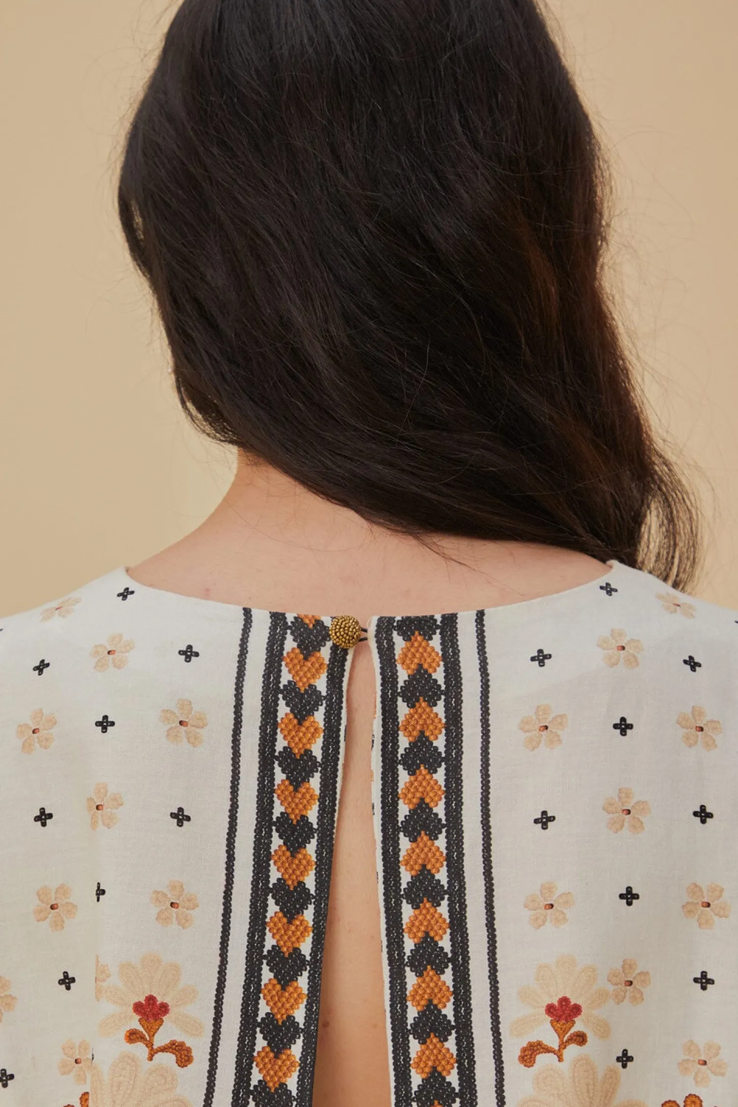 FARM Rio FLOWER FAN TAPESTRY OFF-WHITE CROPPED