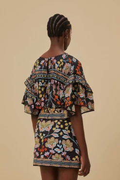 FARM Rio FLOWERY BLACK MINI SKIRT