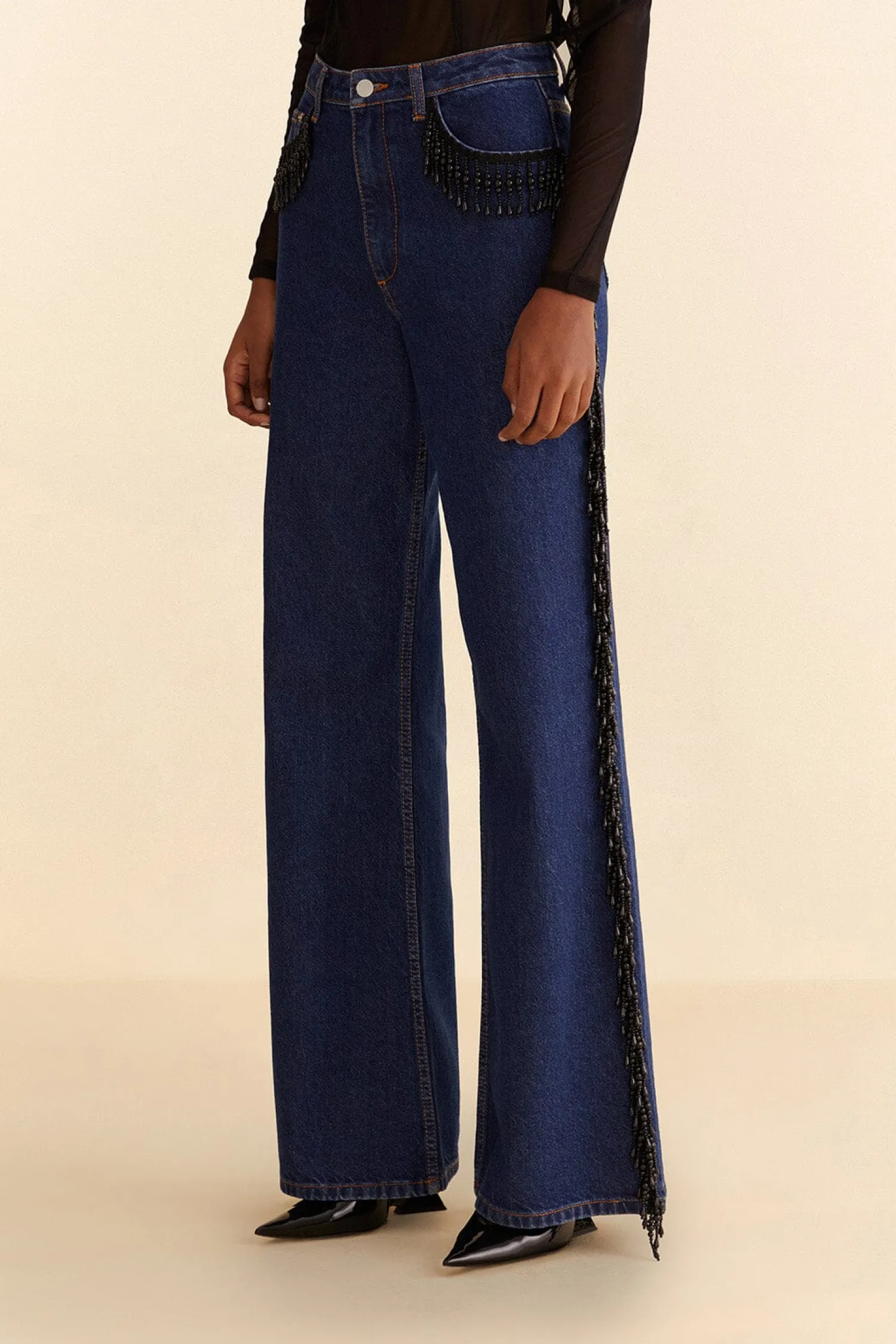 FARM Rio FRINGES BEADS WIDE PANTS