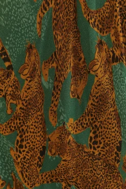 FARM Rio GREEN ARTSY LEOPARDS LONG SLEEVE MAXI DRESS