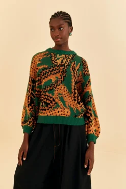 FARM Rio GREEN CROCO KNIT SWEATER
