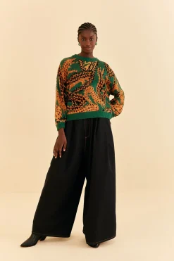 FARM Rio  GREEN CROCO KNIT SWEATER
