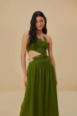 FARM Rio GREEN LEAVES CUT OUT MIDI DRESS