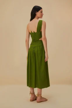 FARM Rio GREEN LEAVES CUT OUT MIDI DRESS