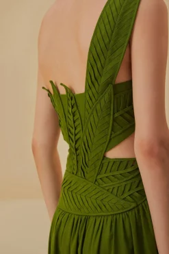 FARM Rio GREEN LEAVES CUT OUT MIDI DRESS